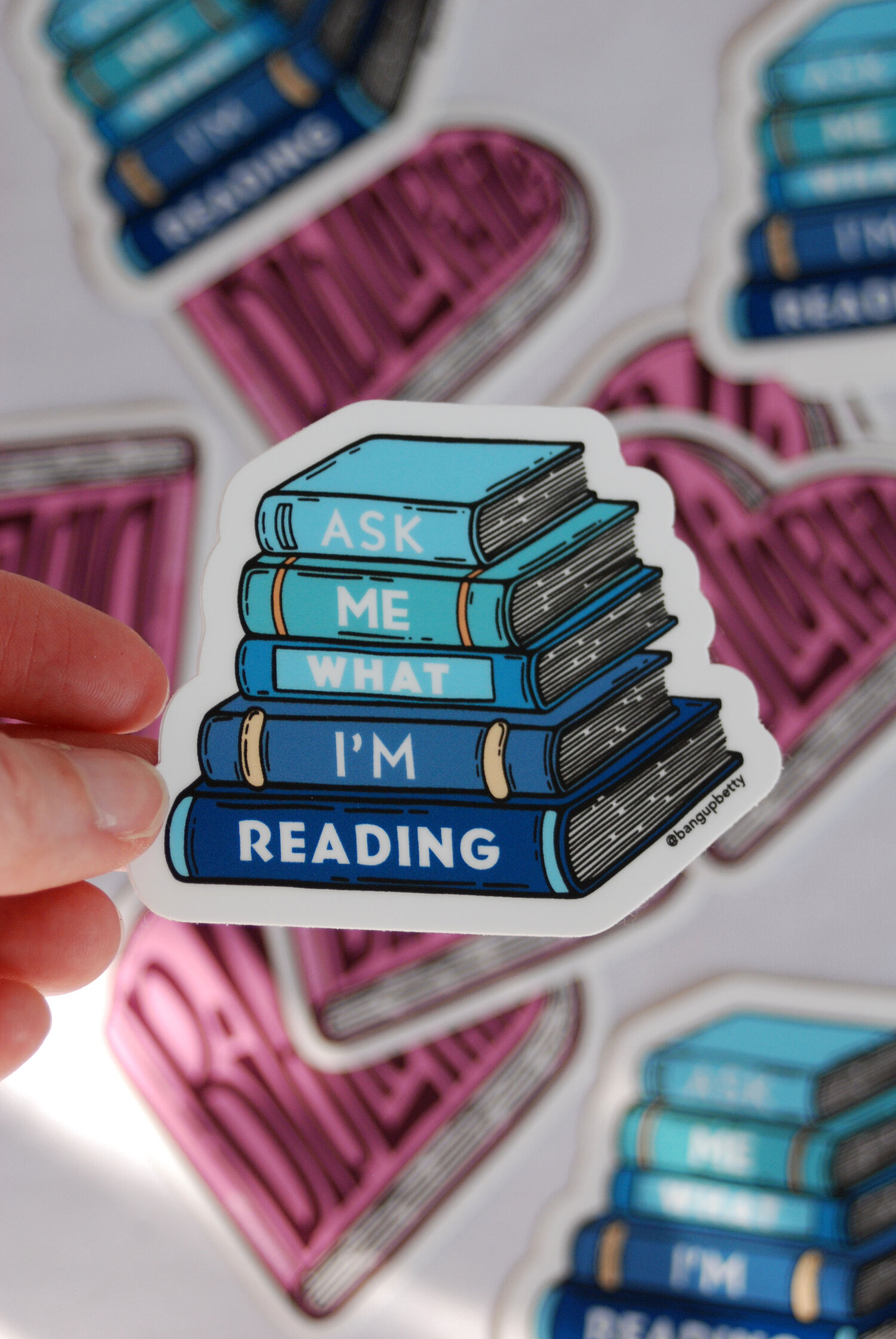 Ask Me What I'm Reading Book Sticker — Bang-Up Betty