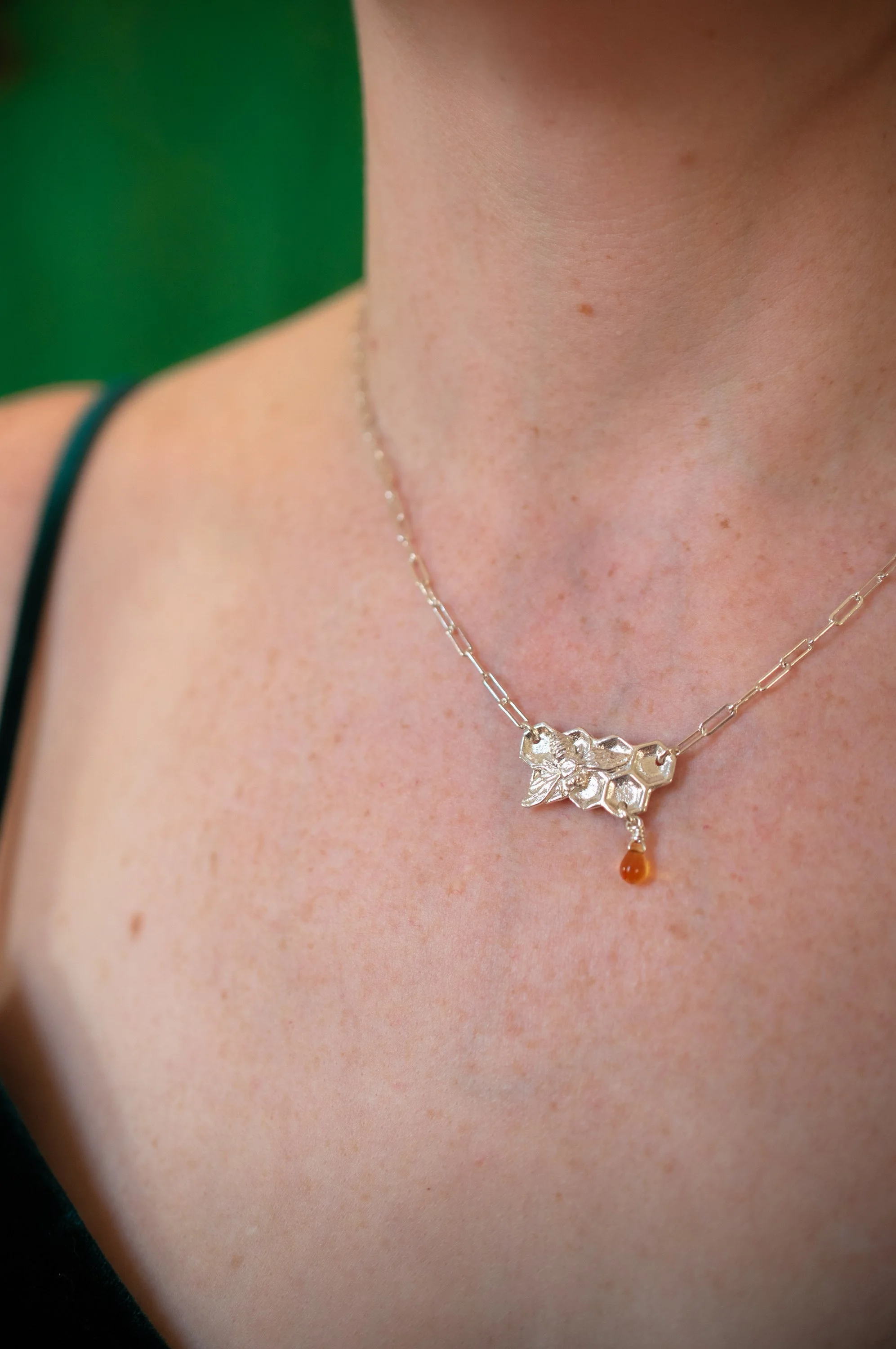 Bee on a Honeycomb Necklace