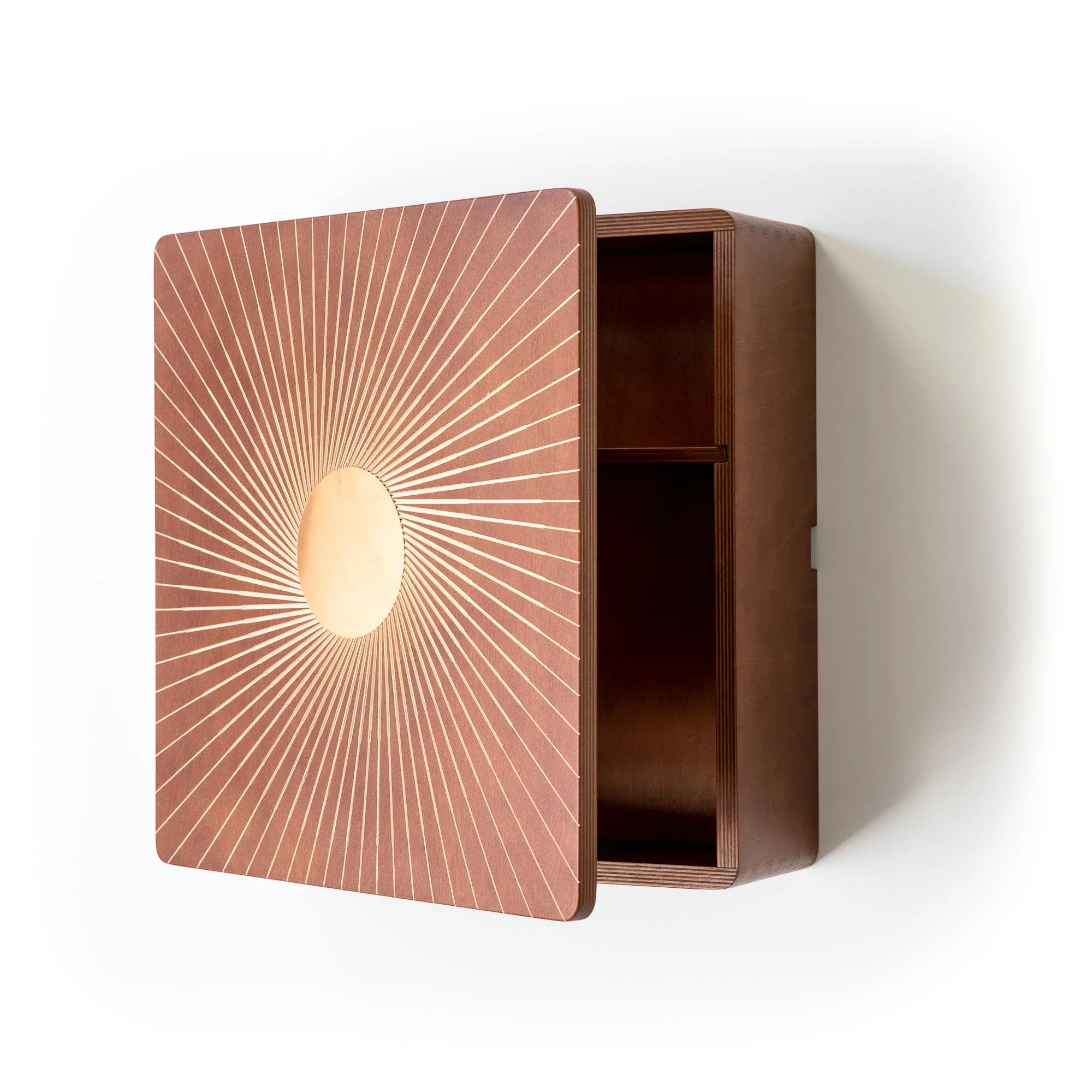 Sole copper and wood wall cabinet