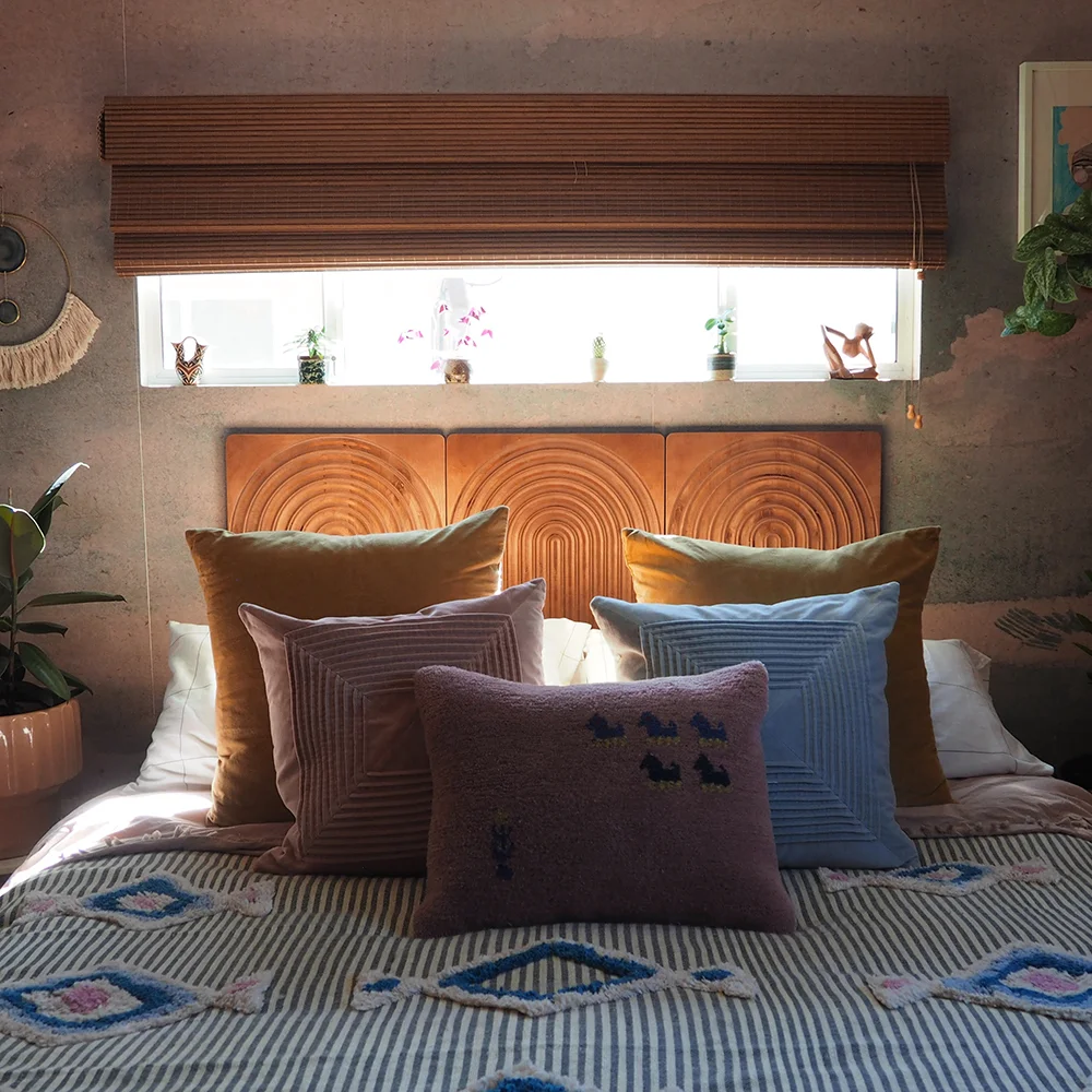 Customizable headboard designed using KARVD wood wall panels