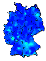 Grippefälle in Deutschland 40. Woche 2017. Blau = Null