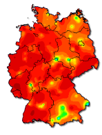 Grippefälle in Deutschland 8. Woche 2018 Rot = extrem hoch