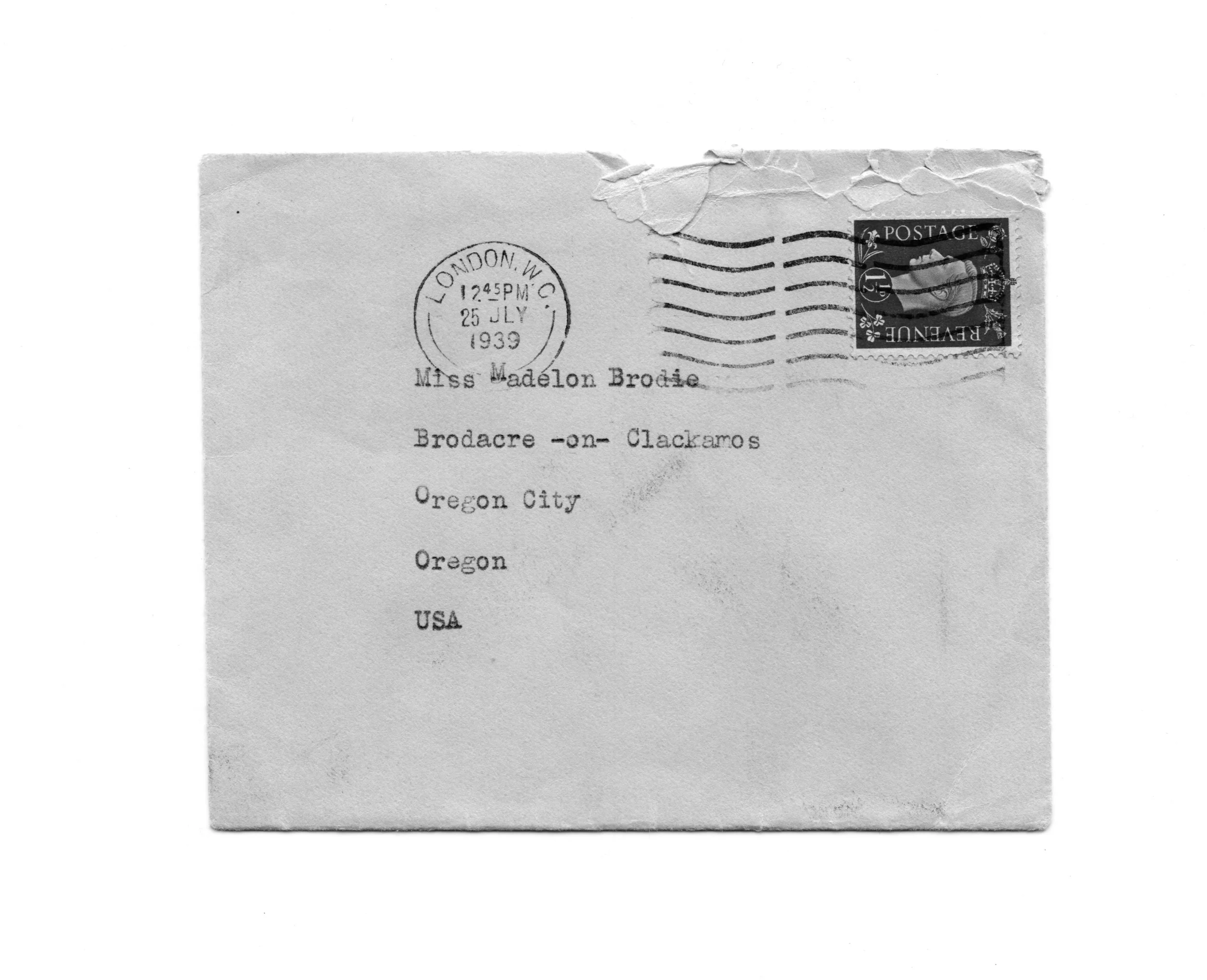 A letter Virginia Woolf wrote to Madelon Brodie '39 who wrote her thesis on the author