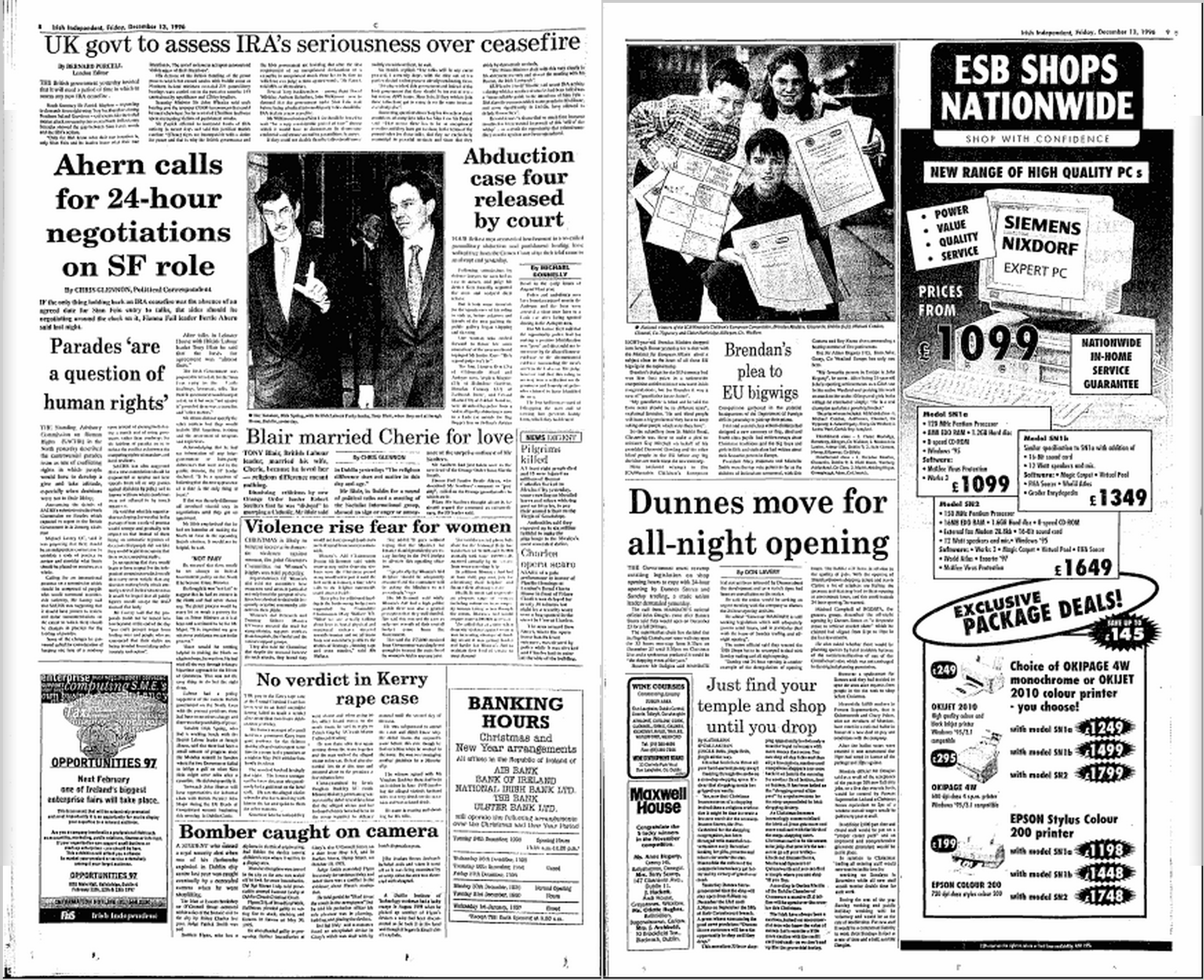 Irish Independent, Friday 13 December, 1996, Page 9 Eight-year-old Brendan Madden dropped into Iveagh House yesterday for a chat with the Minister for European Affairs about a subject close to the heart of all those EU bigwigs in the capital today. Brendan's design for the EU currency had won him first prize in a nationwide competition and the minister was warm in his congratulations, but for Brendan it was a case of "grandfather knows better"/ My grandfather is blind and he said the Euro notes should be in different sizes", explained Brendan. "He said blind people will have a big problem if they have to keep asking other people which notes they have". So the schoolboy from St Mobhi Road, Glasnevin was there to make a plea to minister Gay Mitchell on behalf of his granddad Desmond Dowling and the other blind people in the EU before any big decisions are made about the new currency.