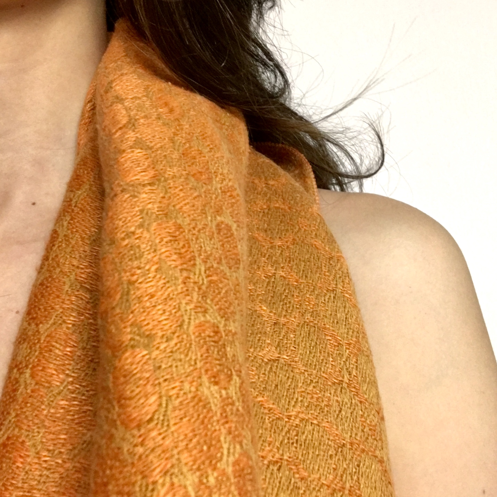 Orange silk and linen hand-dyed shawl by Irish designer Brendan Joseph