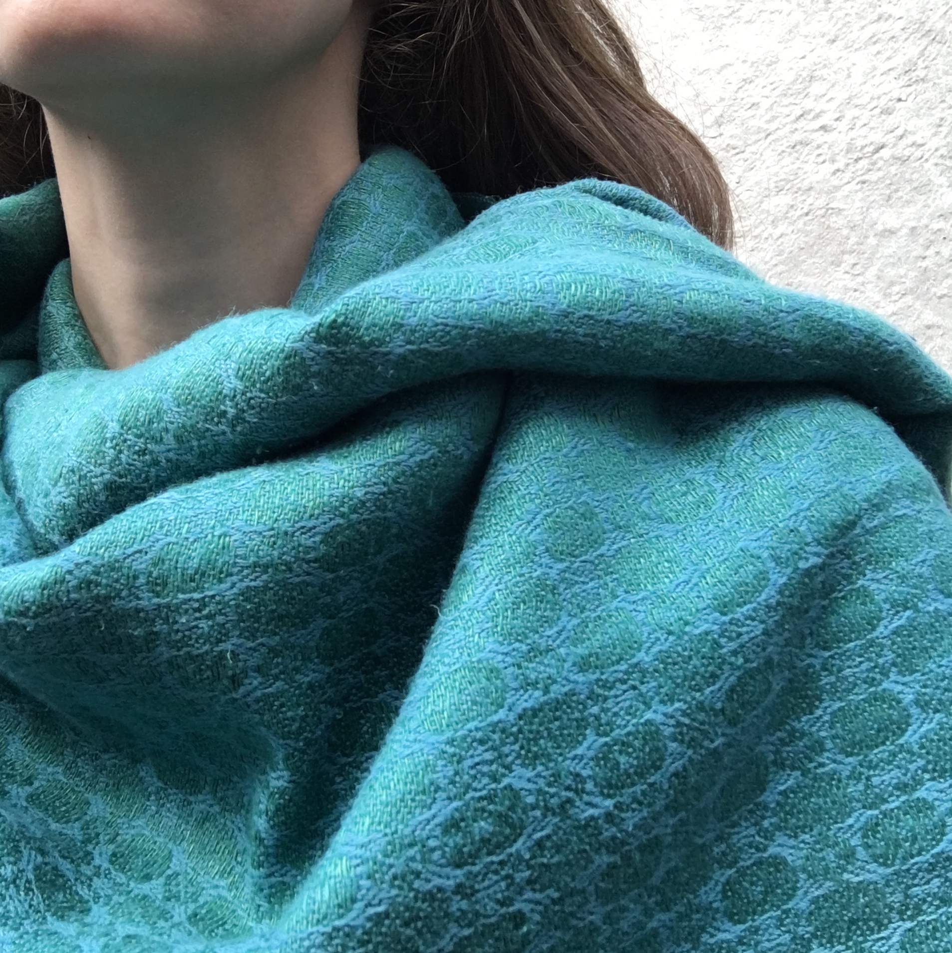 Emerald green/turquoise hand-dyed silk and linen shawl by Irish artist Brendan Joseph