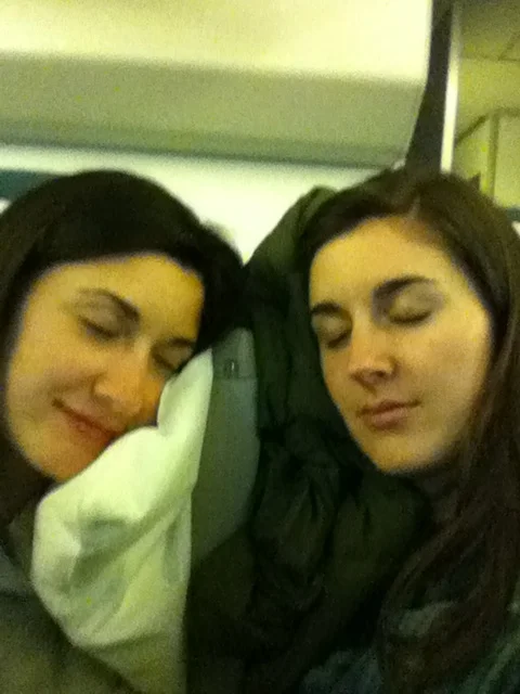 Testing out some sleeping positions before we take off.