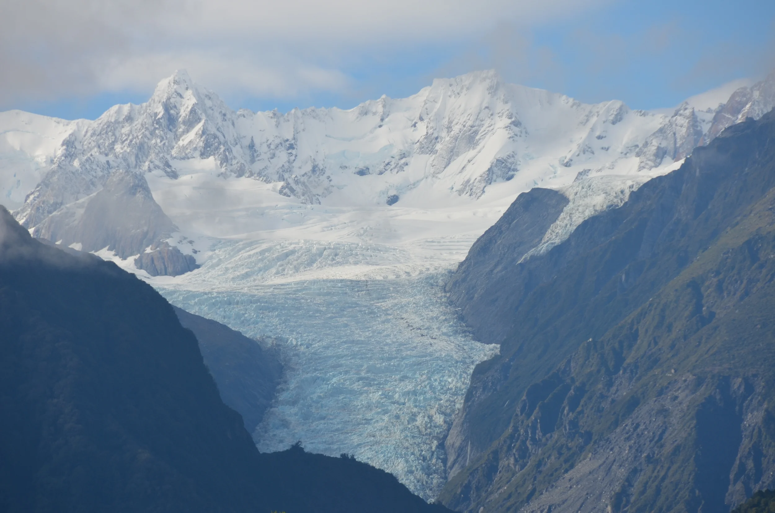 Fox Glacier spilling down the valley.