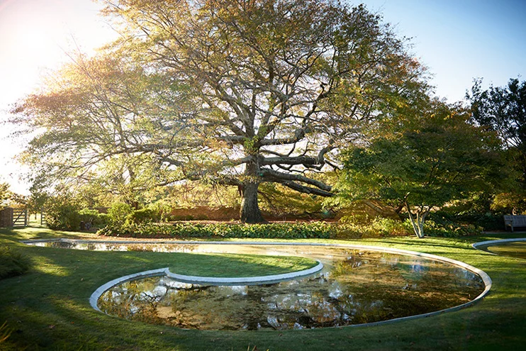 A bit of Maori influence in the garden with a fish hook-shaped pond. Source