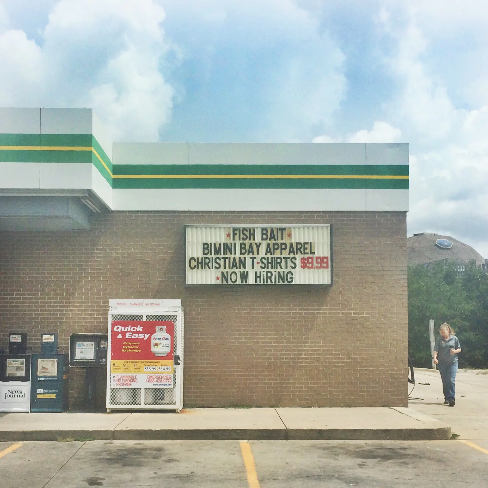 Fish bait and Christian t-shirts - a gas station sign you'll only find in the South. 