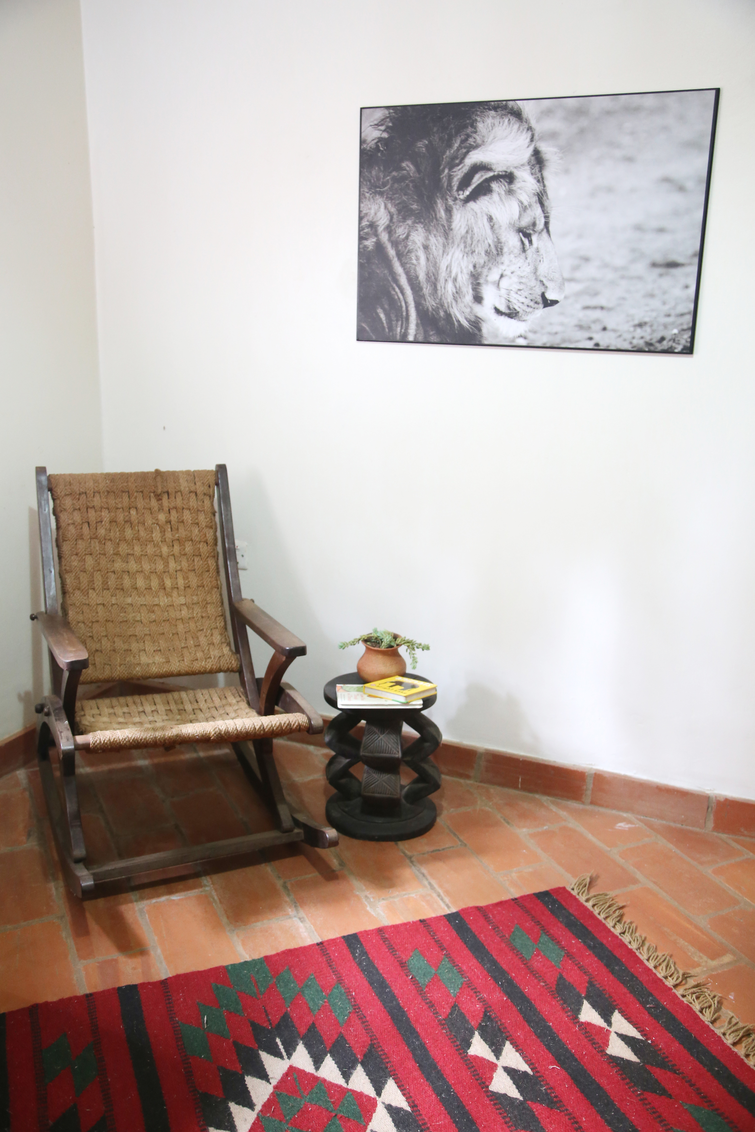 Lion photo from Sherry McKelvie Wildlife Photography . Stool hand-carved in DR Congo.