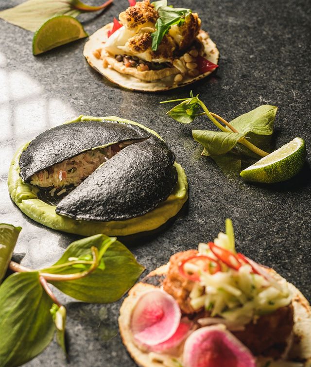 Check out this insane trio from @pierrearichard at Little Louis' for @monctontacoweek -  delicious sweetbreads in front, crab in a handmade squid ink tortilla &quot;pocket&quot;, and a gorgeous vegetarian option in back. wowza. -- Big thanks to @ivan