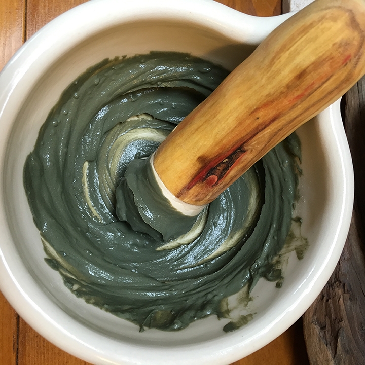 Mask after it has been 'whipped'. Mortar + pestle by Powderhorn Kitchen .