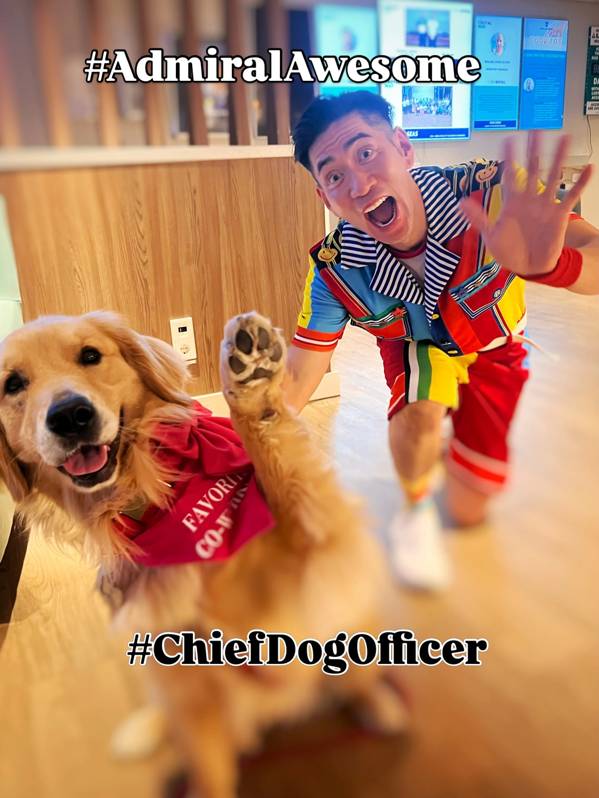 Just finished my contractually obligated Officers&rsquo; Meeting onboard the Icon of the Seas with Chief Dog Officer, Rover. In my role as Admiral Awesome, we tackled the tough issues: mandatory back scratches and being the cuddliest at Surfside. 🫡?