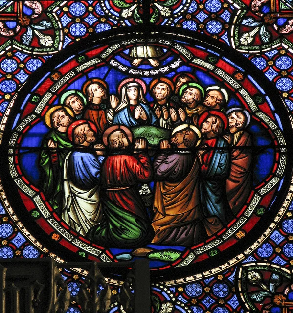 " The Apostles looking up to Heaven ," St. Mary de Castro, Leicester . Image by Lawrence OP via Flickr licensed under CC BY-NC-ND 2.0 .