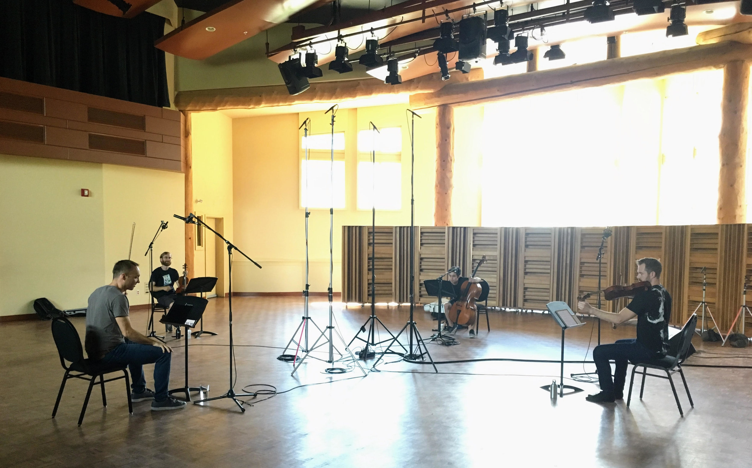 JACK Quartet recording strings for 'Everything That Rises'