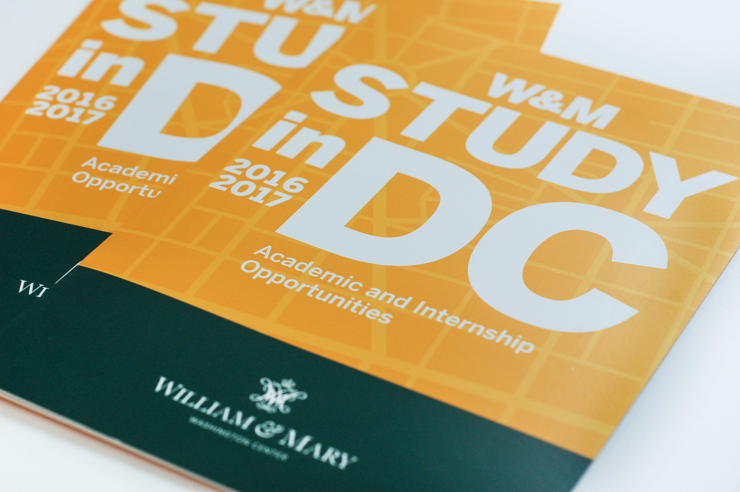 A map of Dupont Circle is used as a background image in all of the materials. Its a reminder of how different it is from the Williamsburg campus, while being only three hours away.