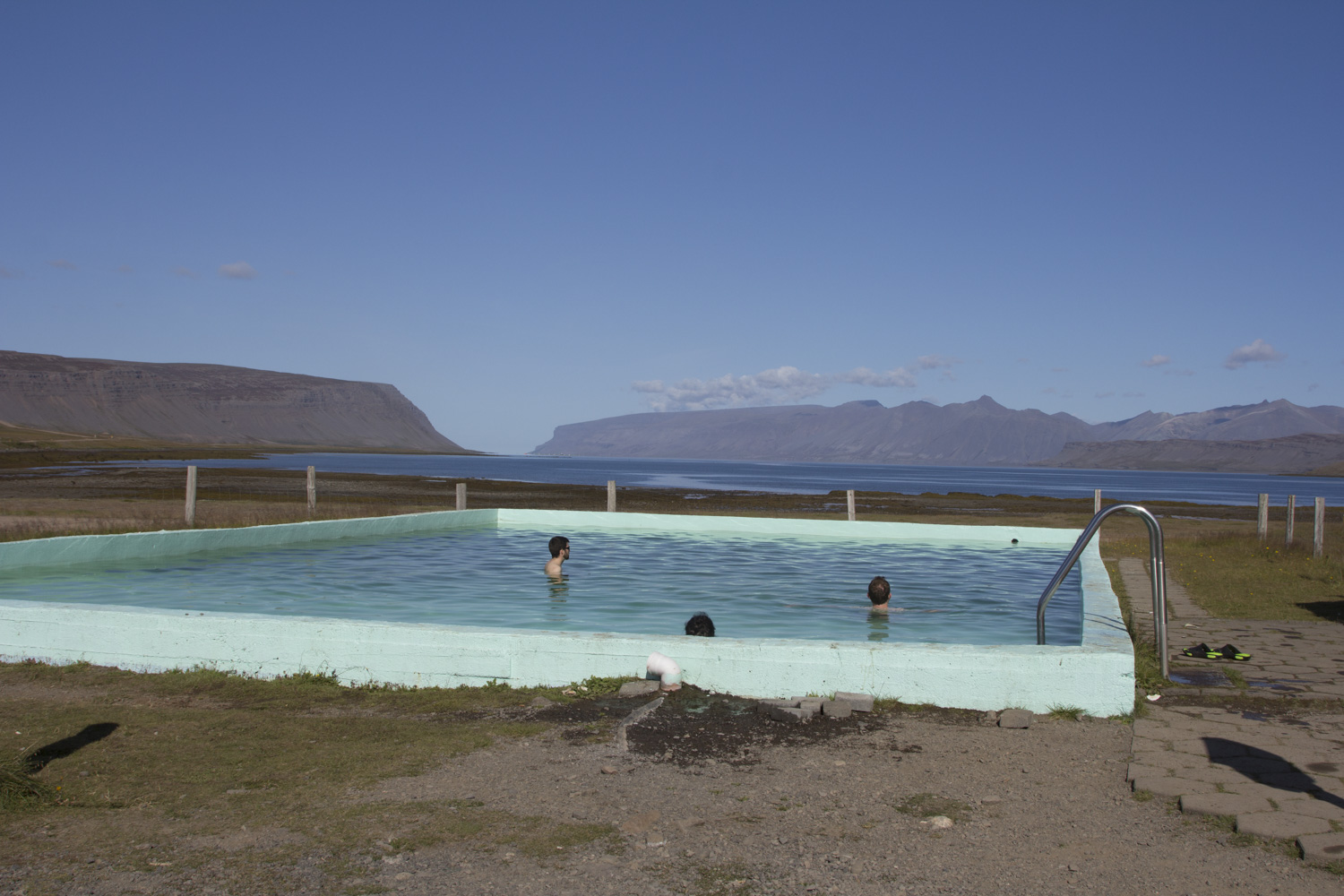 The man made pool at the hotsprings with a great view.