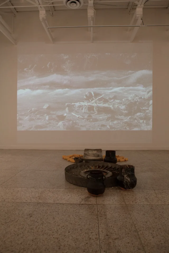 Rio Abajo Rio: River Beneath the River, exhibit and installation. video projection, ceremonial live performance area. 2015, Guadalupe Cultural Arts Center
