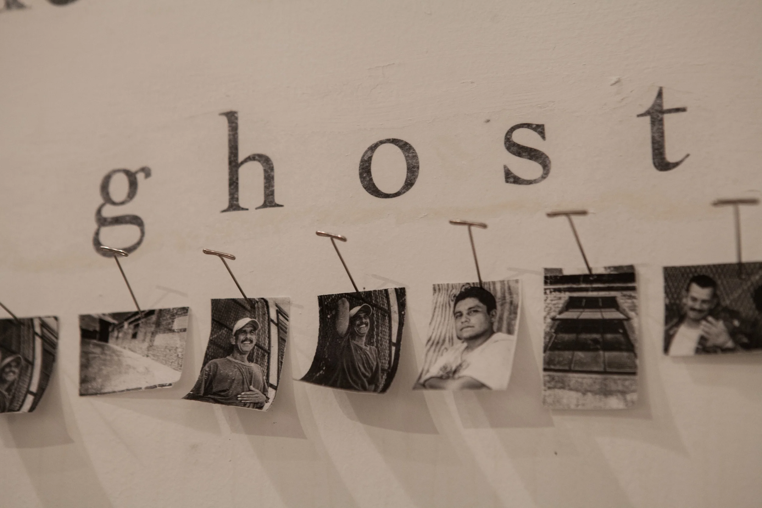 "Dysplacia." 2016. installation, pins, text, photographs on tracing paper. Studio 111
