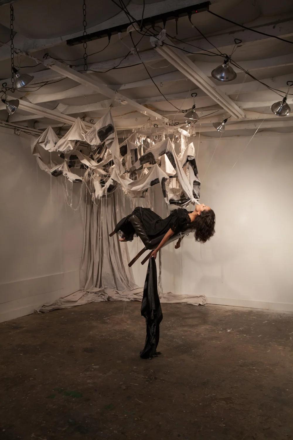 "My Well, My Stream, The River," 2016, performance installation. canvas, medium gel, photograph. Studio 111