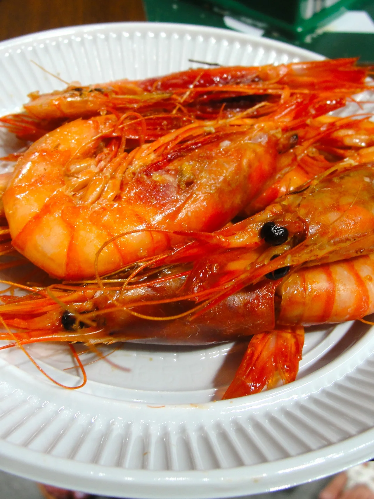 "Watcha lookin at?" 
Gambas Rojas - just one of the great tapas I tried last night at the Feria de Tapas, a tapas competition. Delicioso. 
