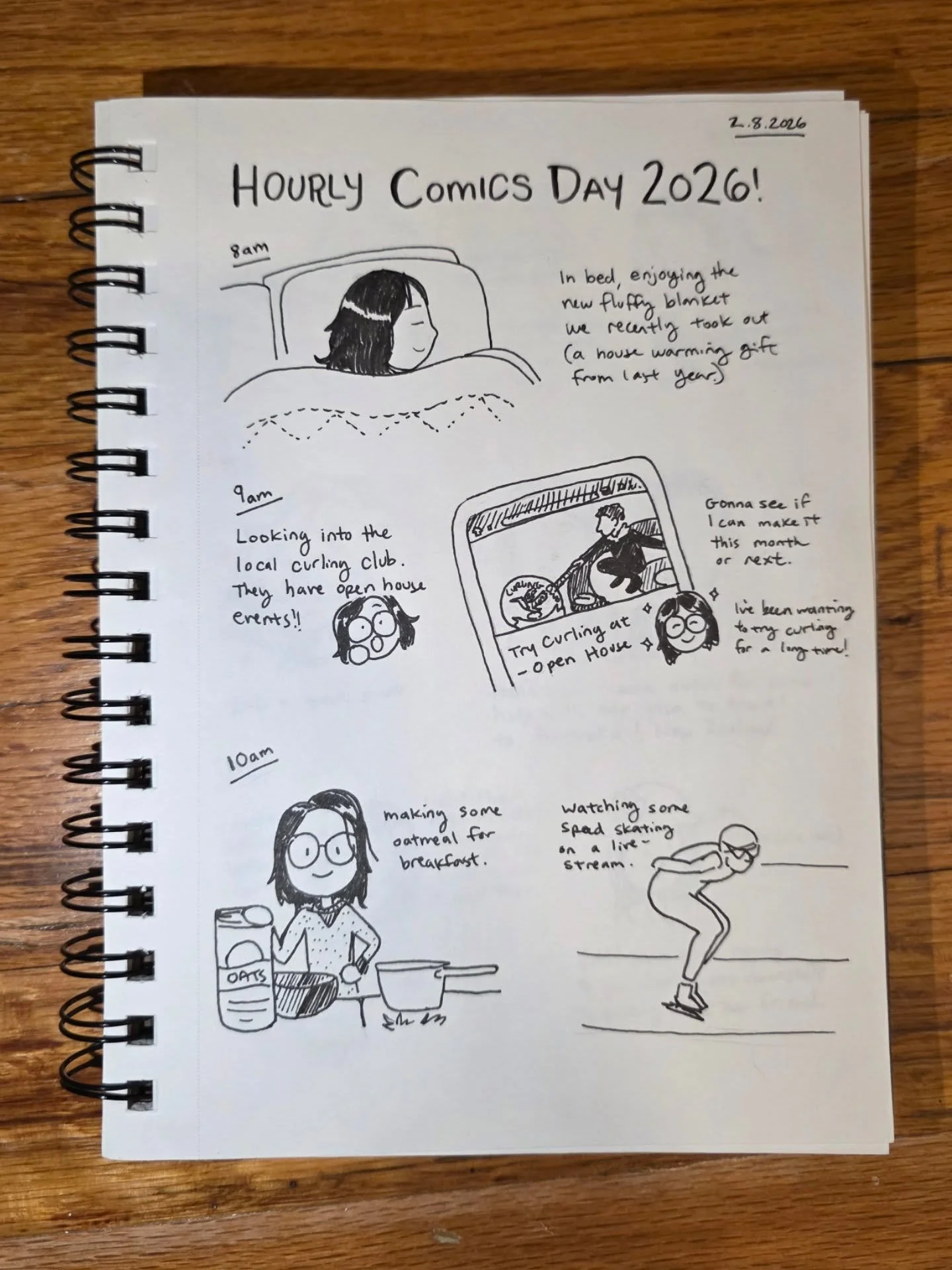 2.8.2026 My hourly comics from hourly comics day 2026! So fun to draw these, thank you to my partner for finishing dinner prep when Bad Bunny started his performance 🐰

#hourlycomicsday #hourlycomics #hourlycomicsday2026 #hourlies #sketchbook #ink #