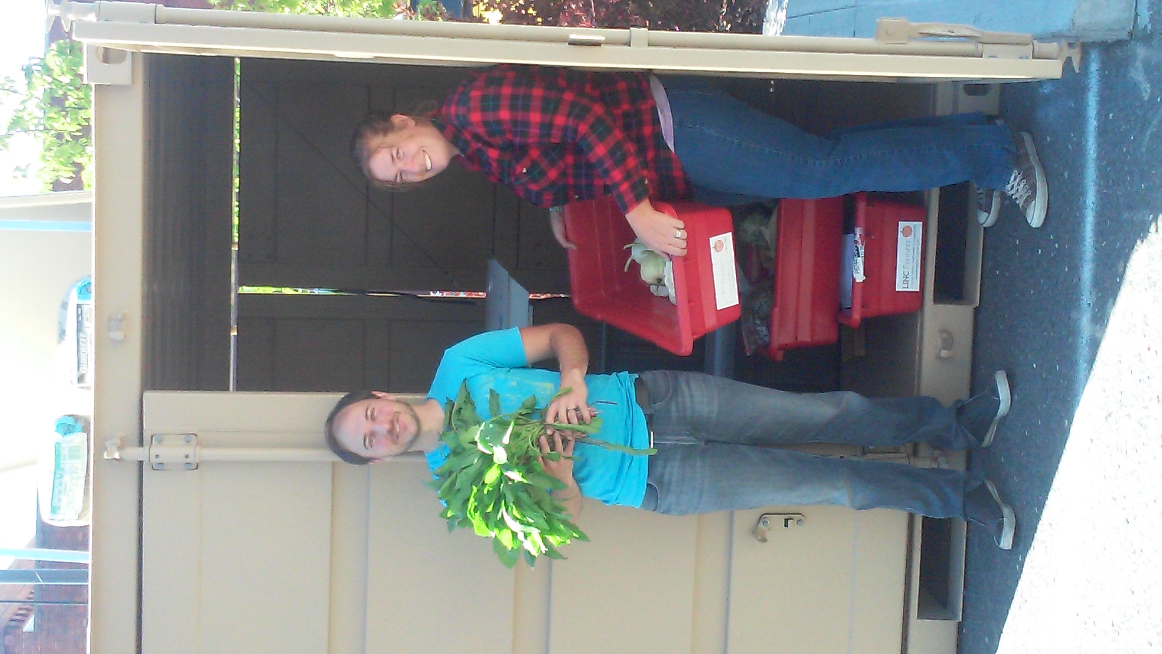 Joel and I dropping produce at the Toolbox!