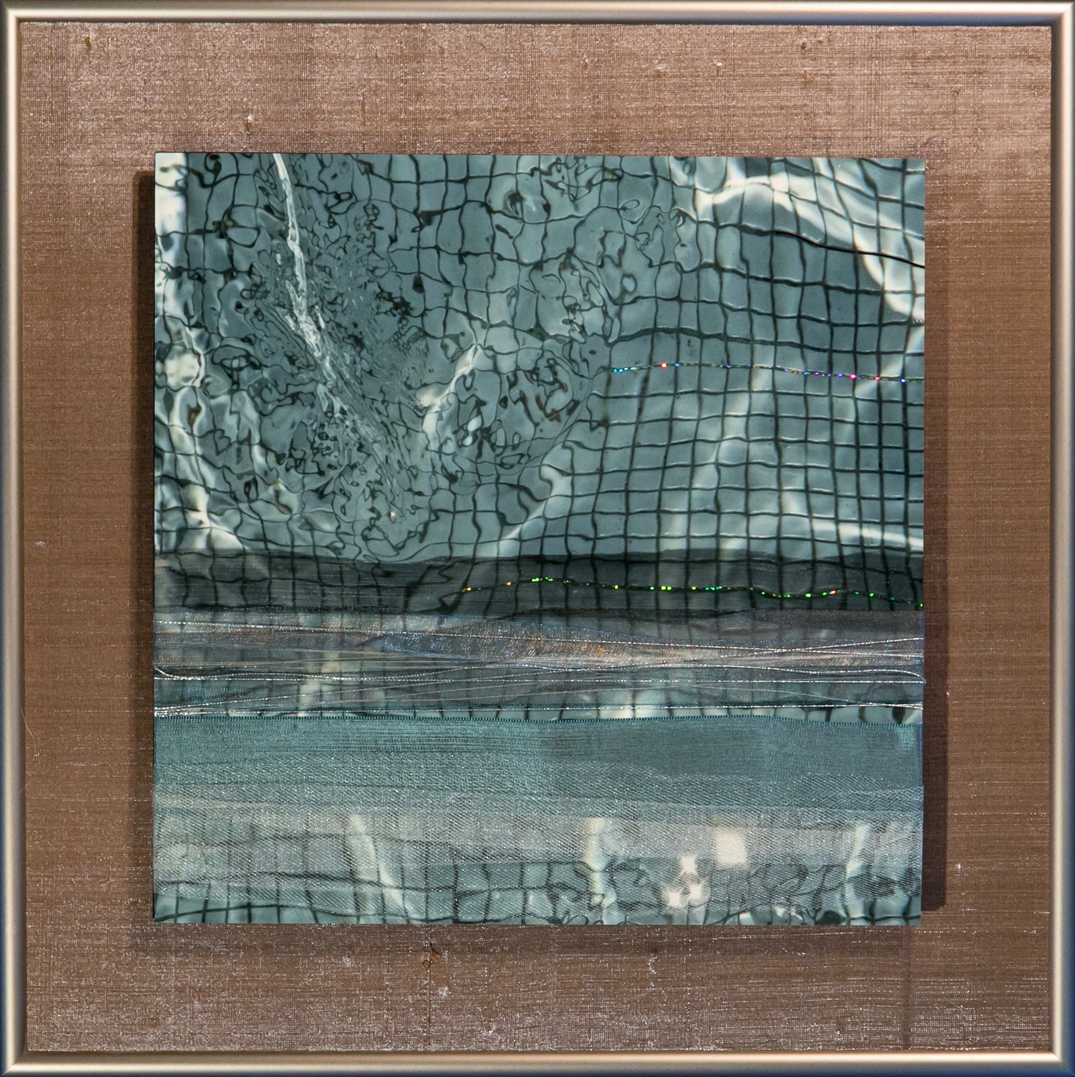 Wavecapes Series Fluid Light I 14” Sq. Metal Print with Silks 2018