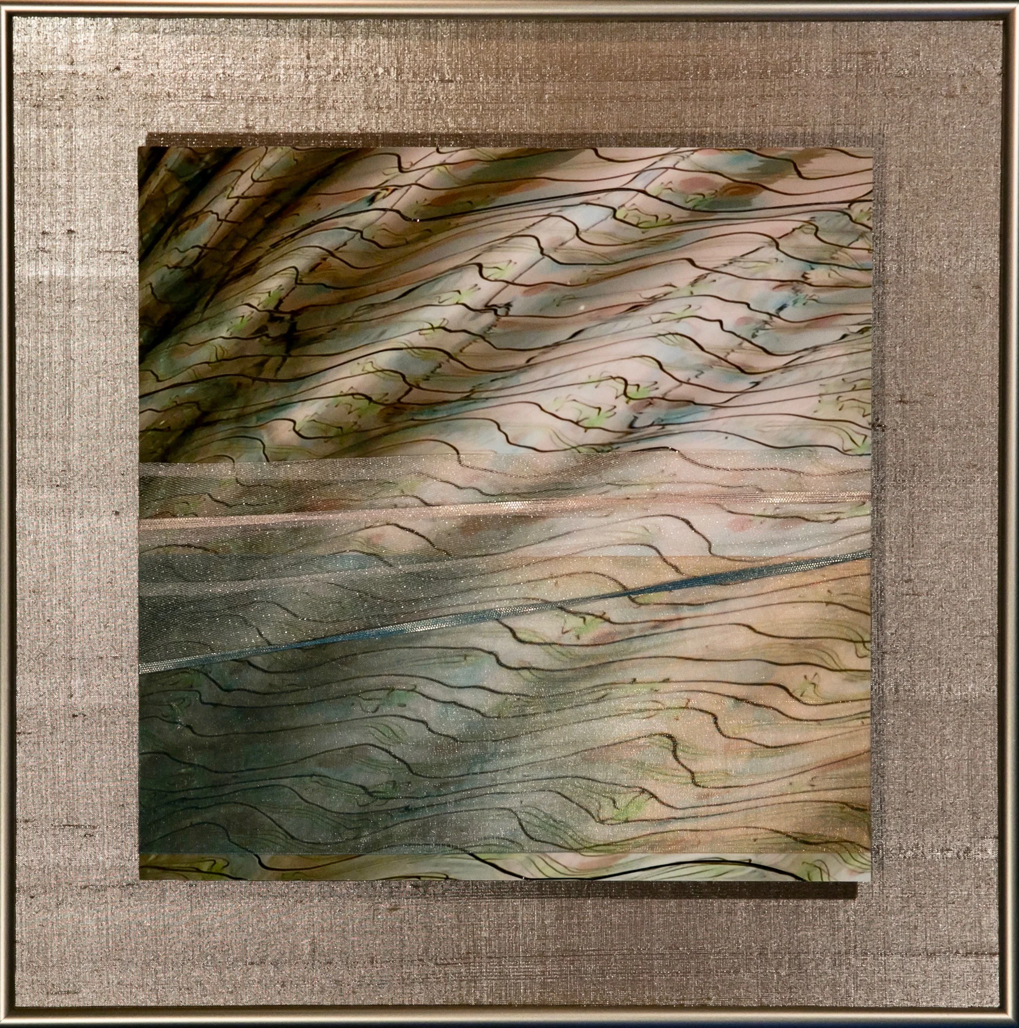Wavecapes Series Sinuous II 14” Sq. Metal Print with Silks 2018
