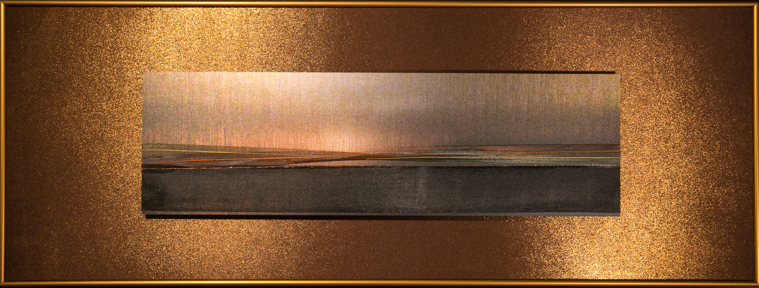   Skyscapes Series    Dusk   12” x 32”  Brushed Metal Print with Silks  2018 