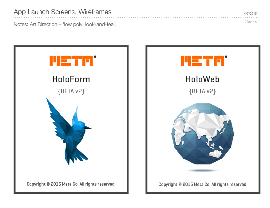 Wireframes for App Launch Screens.