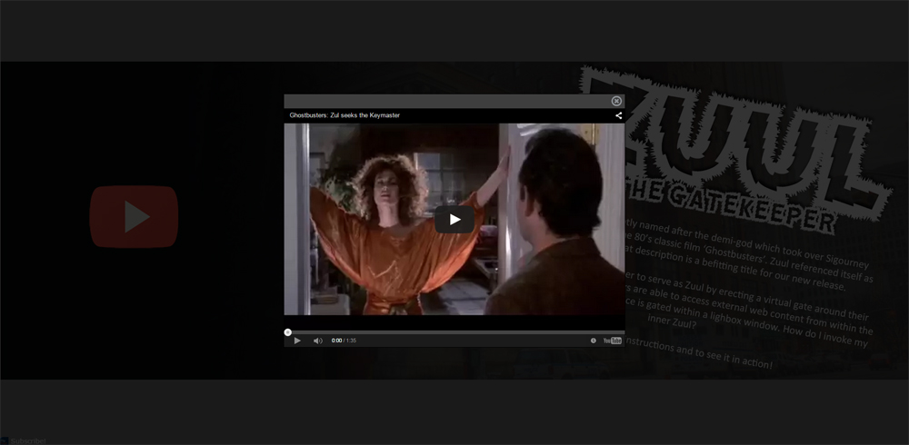 A screen capture depicts a video within our newsletter Flip-it! using the Zuul lightbox.