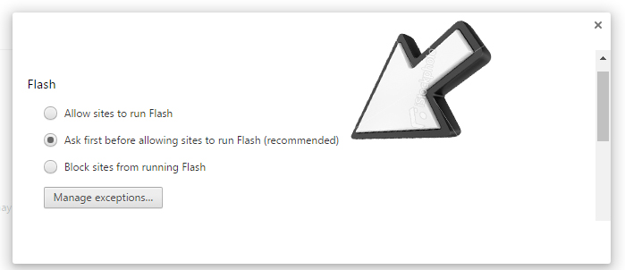 Chrome receommended settings prompt users to allow Flash to run before displaying the media.