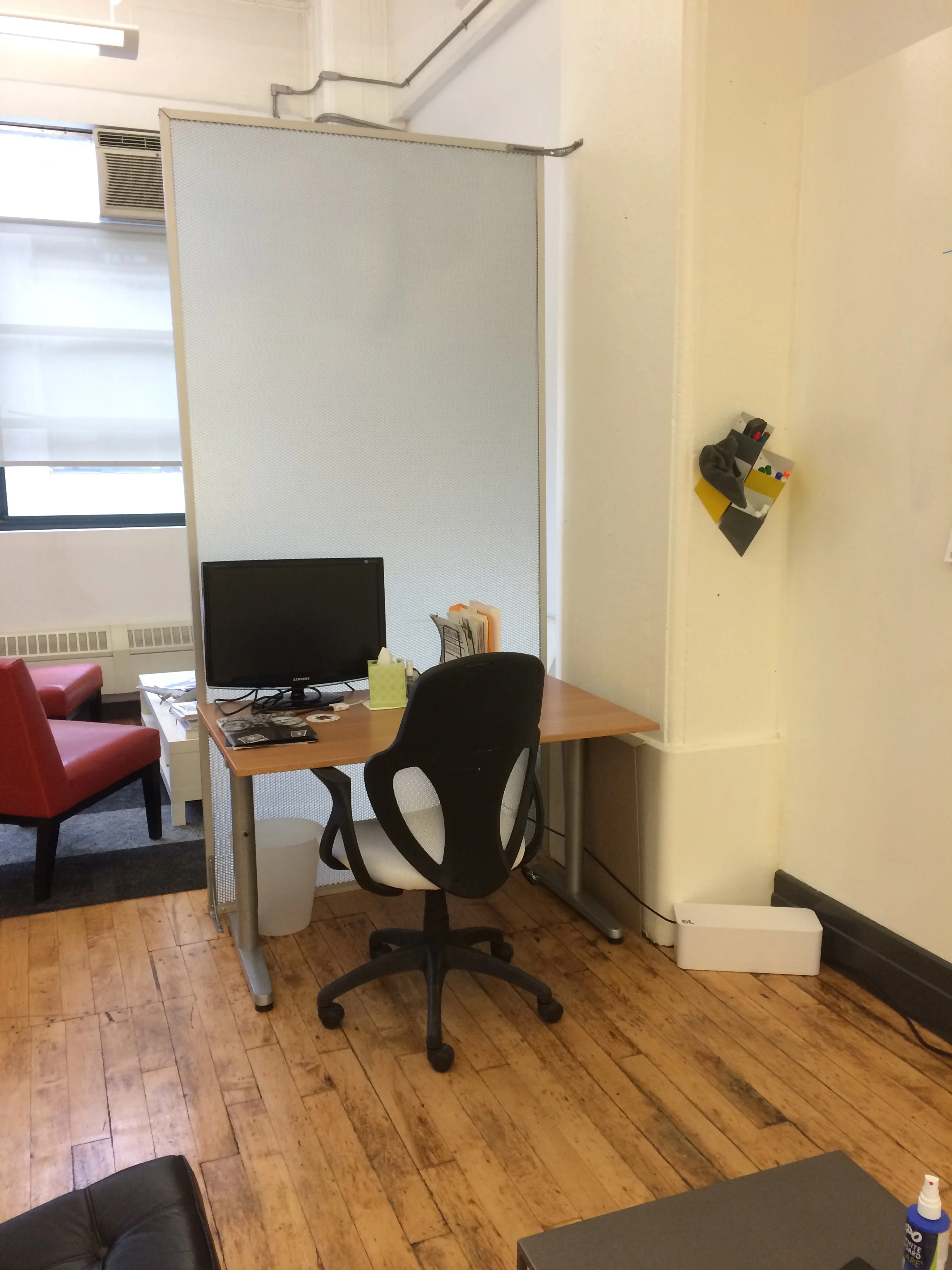  Cubby desk - $650 a monthIncludes - Desk space and chair, printer availability,&nbsp;monitor if needed, paper storage &amp; stationary. Trash disposal. Access to private conference rooms in building with whiteboard. Access to private phone booth, &…