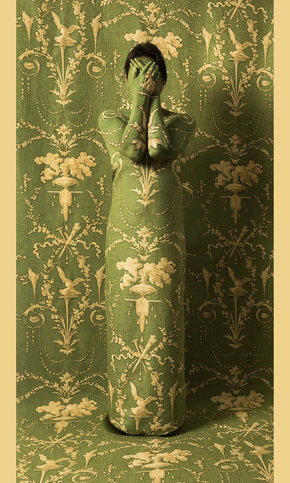 Cecilia Paredes creates matching outfits to go with her backdrops in order to generate a camouflage effect.