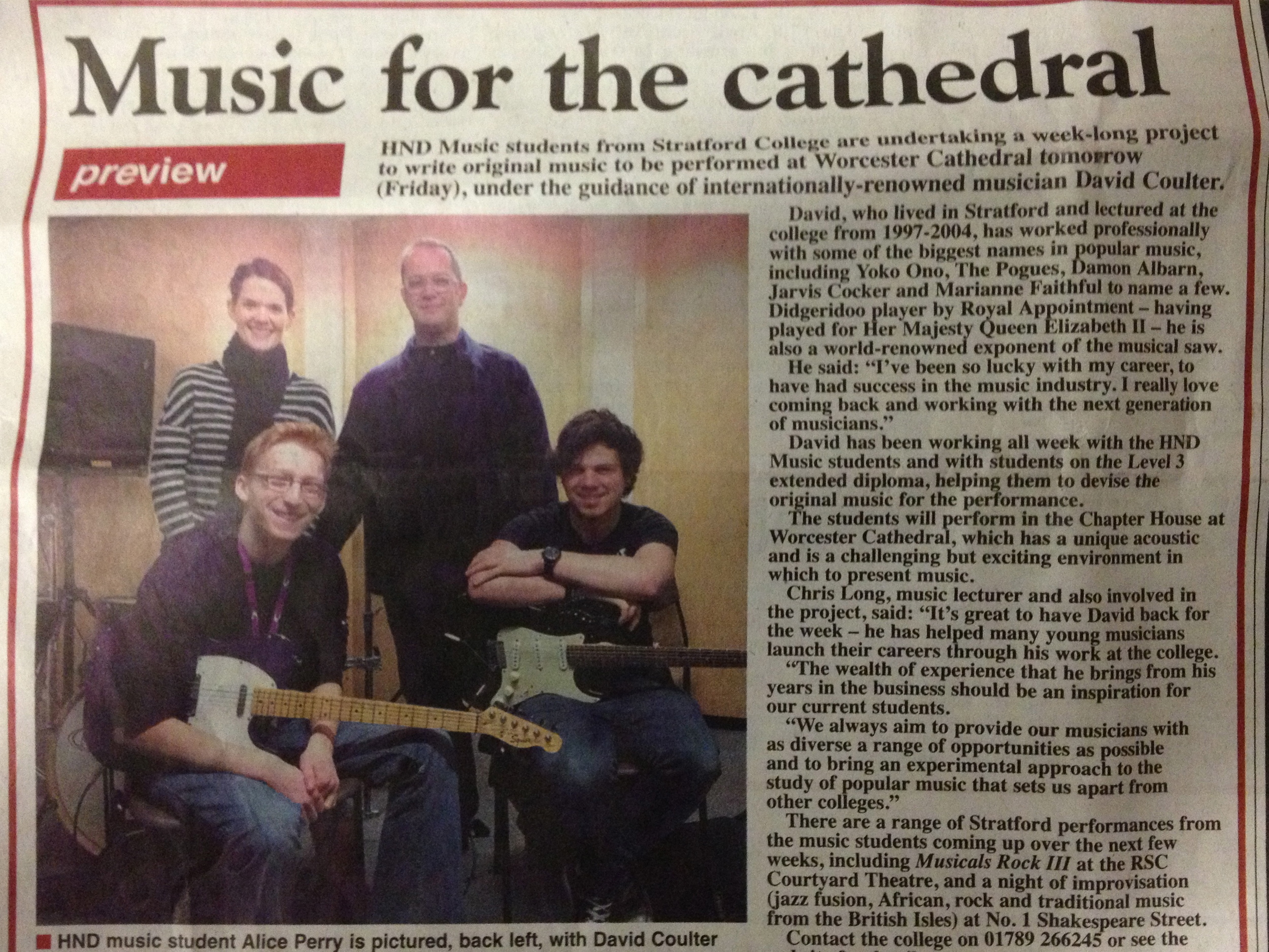 From Stratford Herald newspaper, March 2014