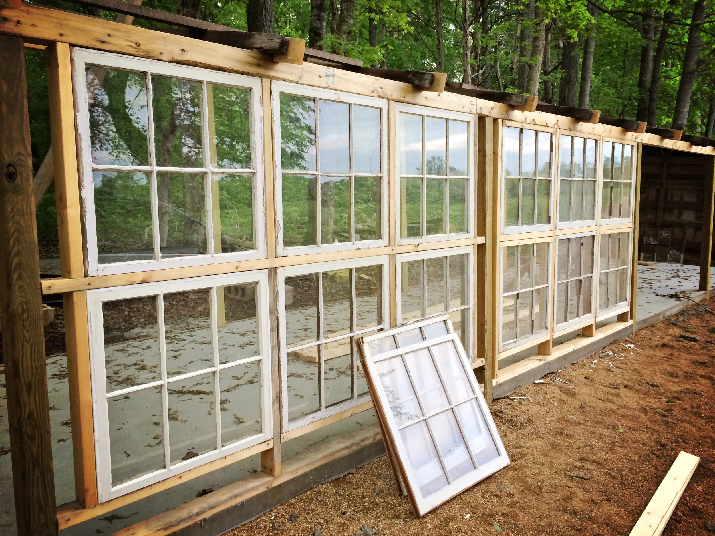 Isnt she a beauty! When finished there will be 18 windows across the front, three on the side and two in the back! Along with the clear roof, we will have amazing light even on the cloudiest of days!