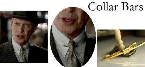Boardwalk Empire guys are all over the collar bar. It is an easy add on functional accessory. It has a way of totally tightening up the whole look. Badass in the boardroom.