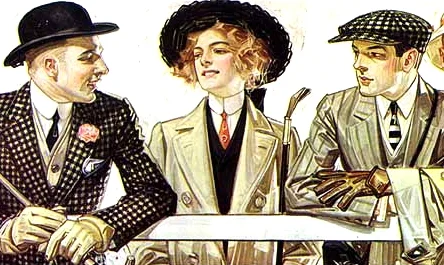 Sportswear and tailored fashions: Unfussy, tailored clothes were worn for outdoor activities and traveling. The shirtwaist, a costume with a bodice or waist tailored like a man's shirt with a high collar, was adopted for informal daywear and became the uniform of working women. Wool or tweed suit (clothing) called tailor-mades or (in French) tailleurs featured ankle-length skirts with matching jackets; ladies of fashion wore them with Fox furs and huge hats. Two new styles of headgear which became popular at the turn of the century were the motoring veil for driving and sailor hats worn for tennis matches, bicycling and croquet.