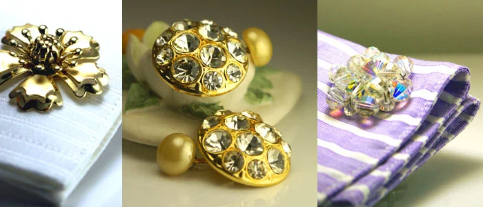 Metallic flowers, rhinestones and gold & Iridescent wired crystals: Cufflinks for ladies