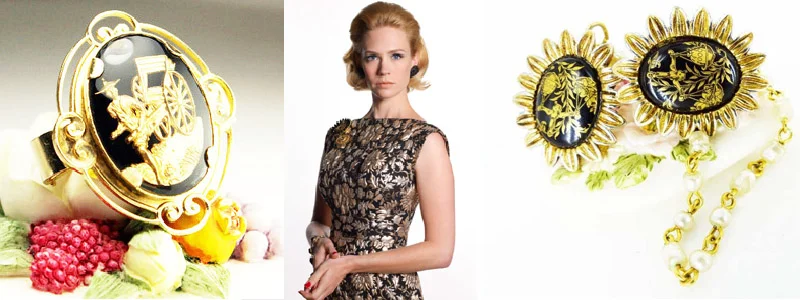 Asian design influence in a scarf holder brooch & sweater clip designed by us