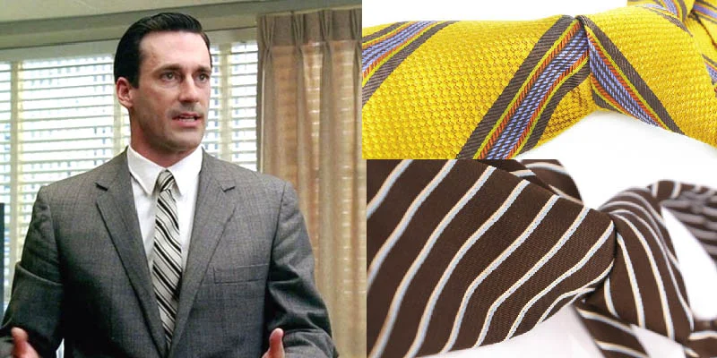 Gray suit, white shirt and a retro perfect woven silk diagonal striped tie.