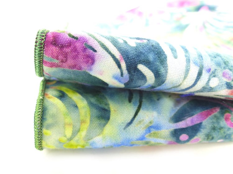 Floral abstract pinks & greens cotton Batik pocket square. Match up services free of charge MRM-accessories.com