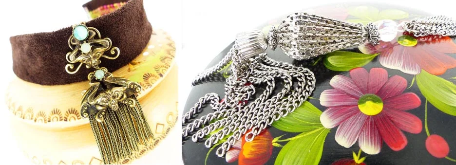 Suede choker & tassel necklaces featured are available in our Etsy store: Womans Renaissance