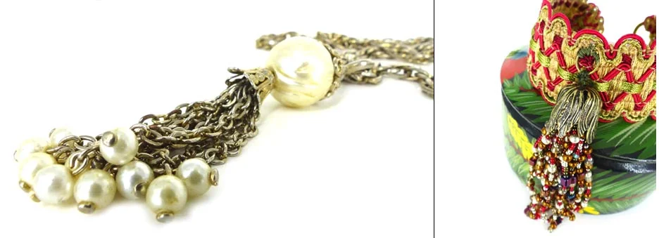 Pearls and chunky chain tassel necklace and Boho beaded tassel choker: Woman's Renaissance.