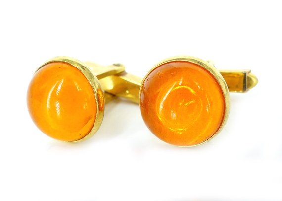 Vintage Anson tangerine glass & gold domed cufflinks
