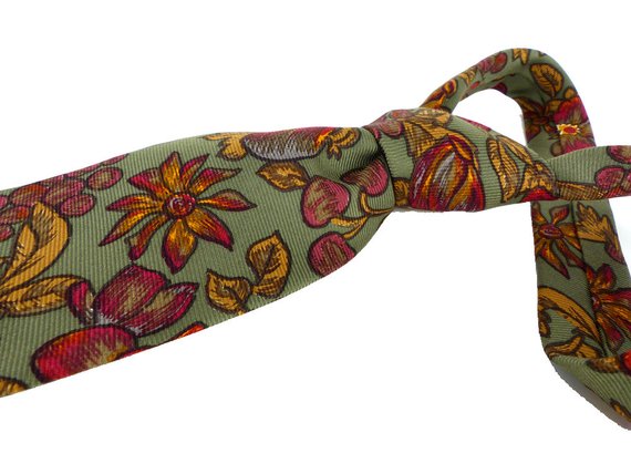 Hand sewn in Italy for Nordstrom beautiful floral and berry silk tie in sage, gold and cranberry