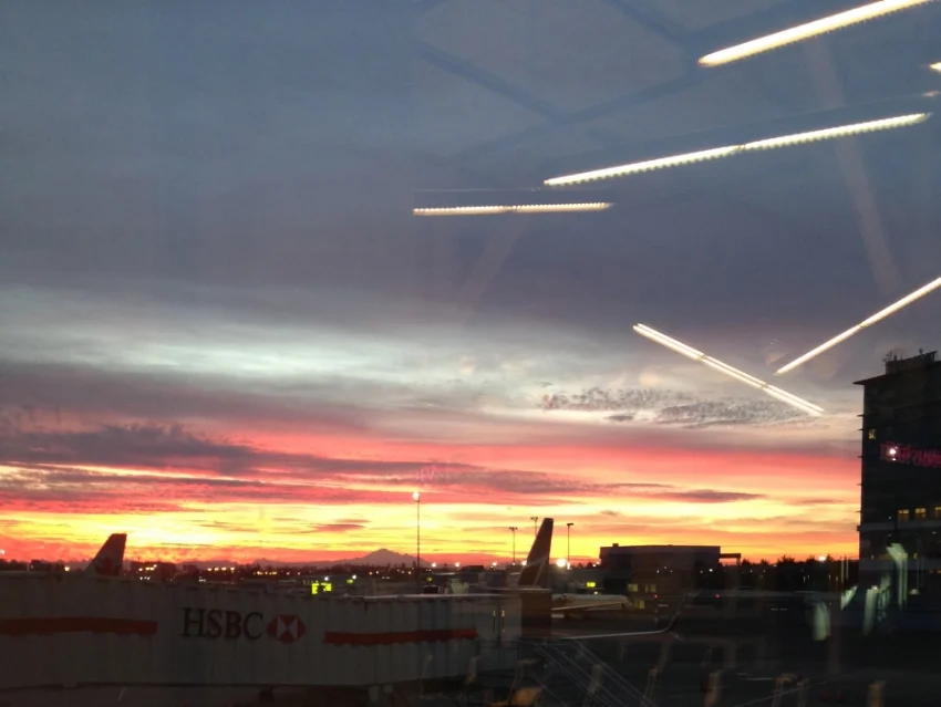 A stunning sunrise is one of the bonuses of an early morning flight from YVR
