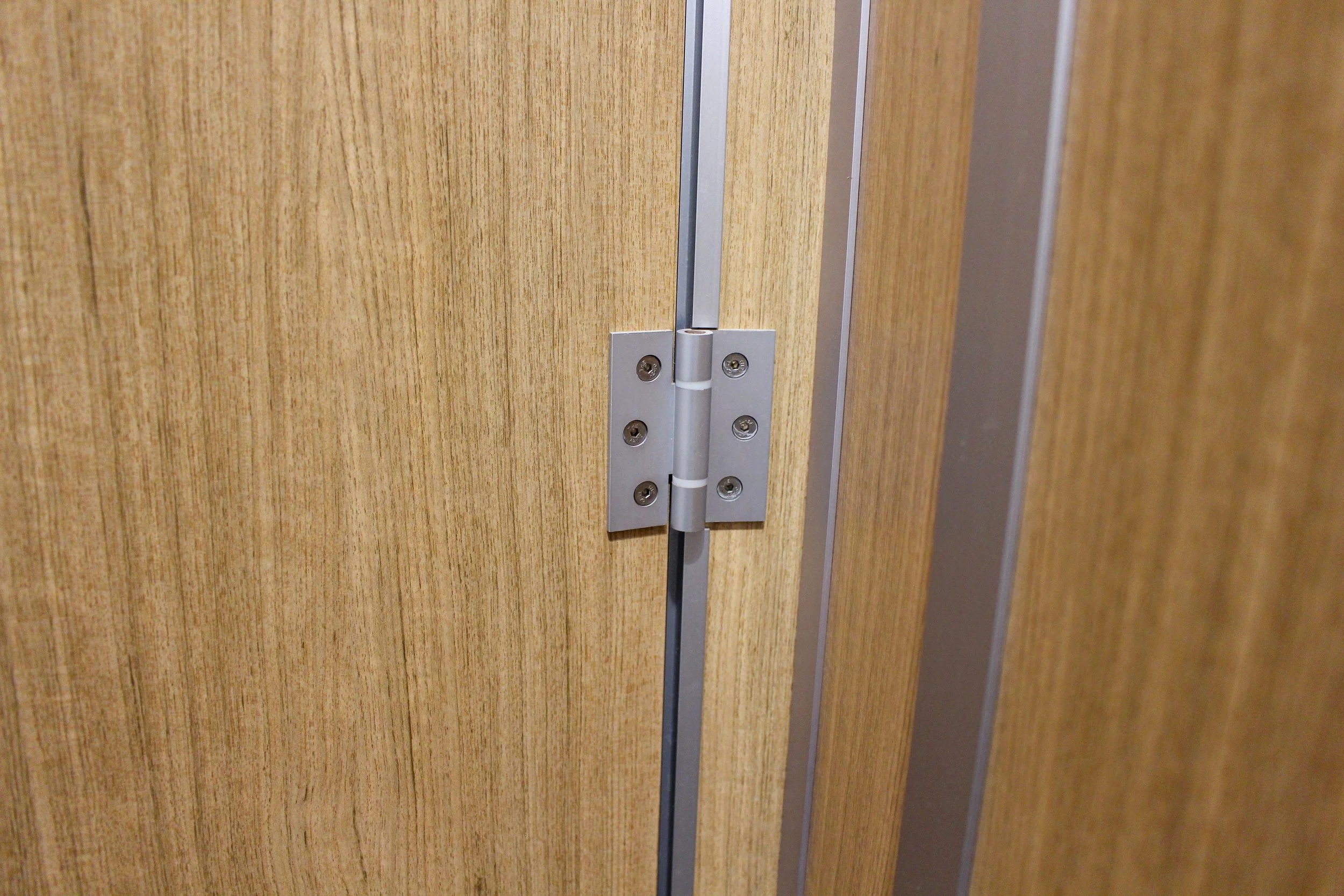 Freeform Toilet Cubicle Hinge, picture from the inside of the cubicle